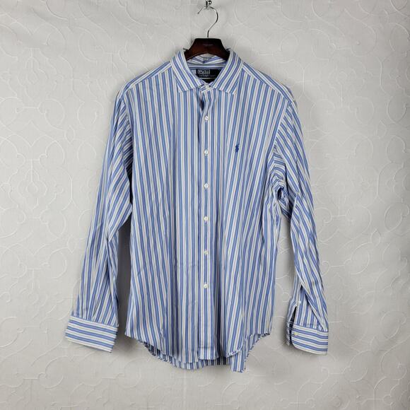 POLO Ralph Lauren Stanton Classic Fit Mens Shirt Size L Blue Striped Button Down - Picture 1 of 10